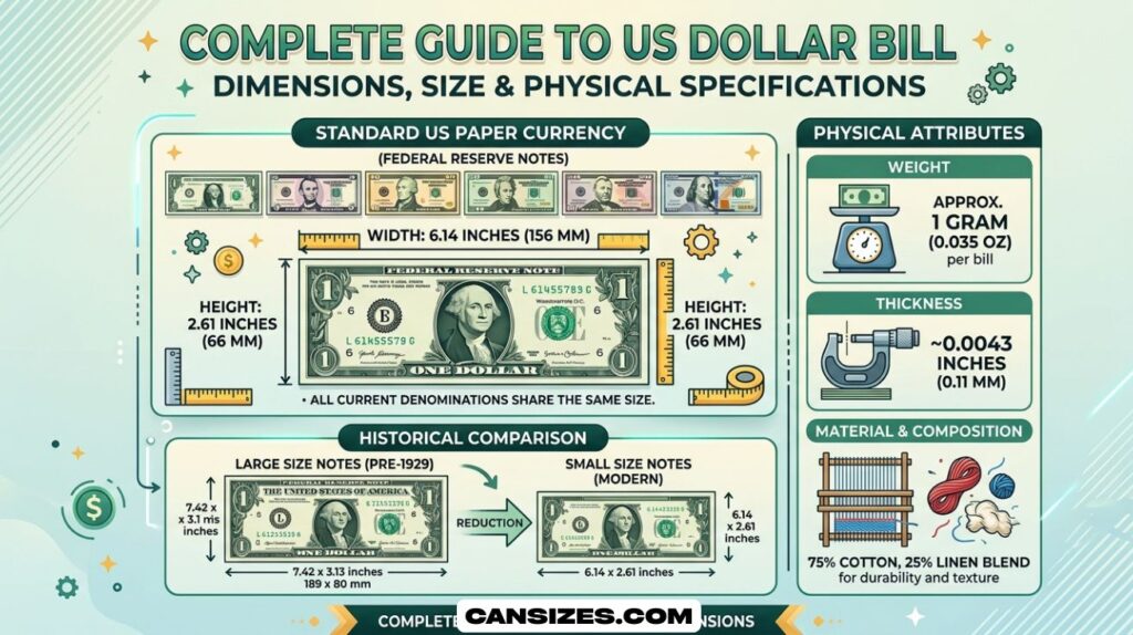 Dollar Bill Dimensions Size