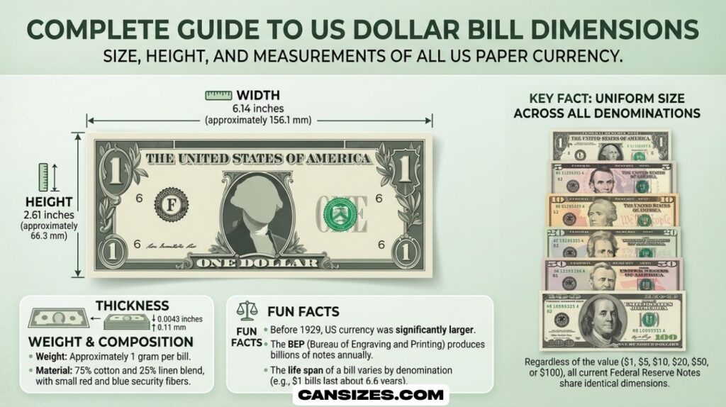 Dollar Bill Dimensions Size