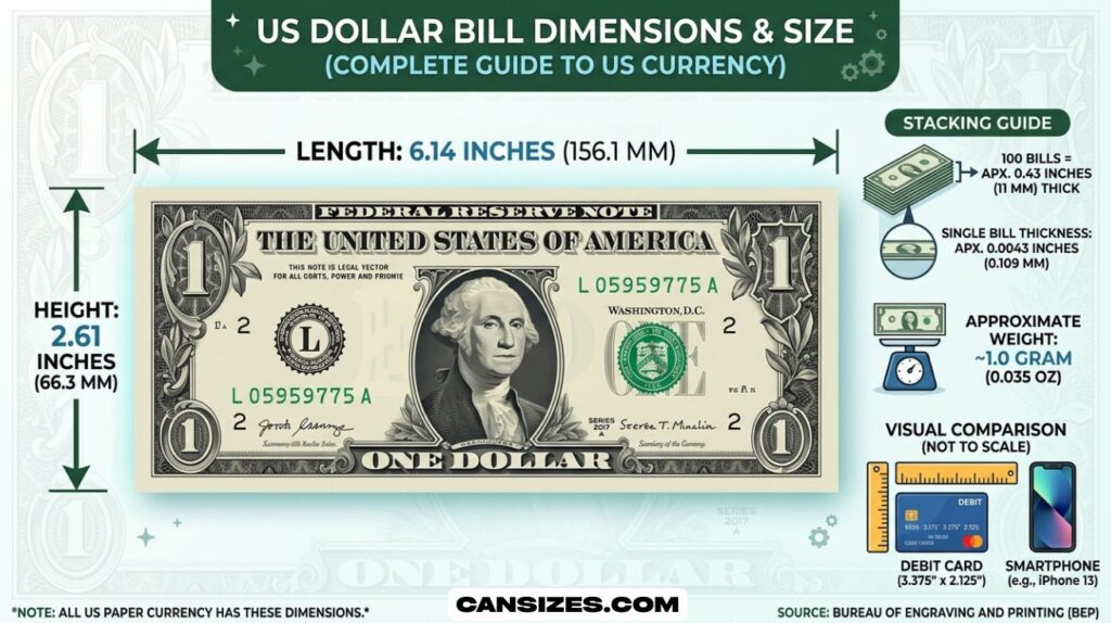 Dollar Bill Dimensions Size