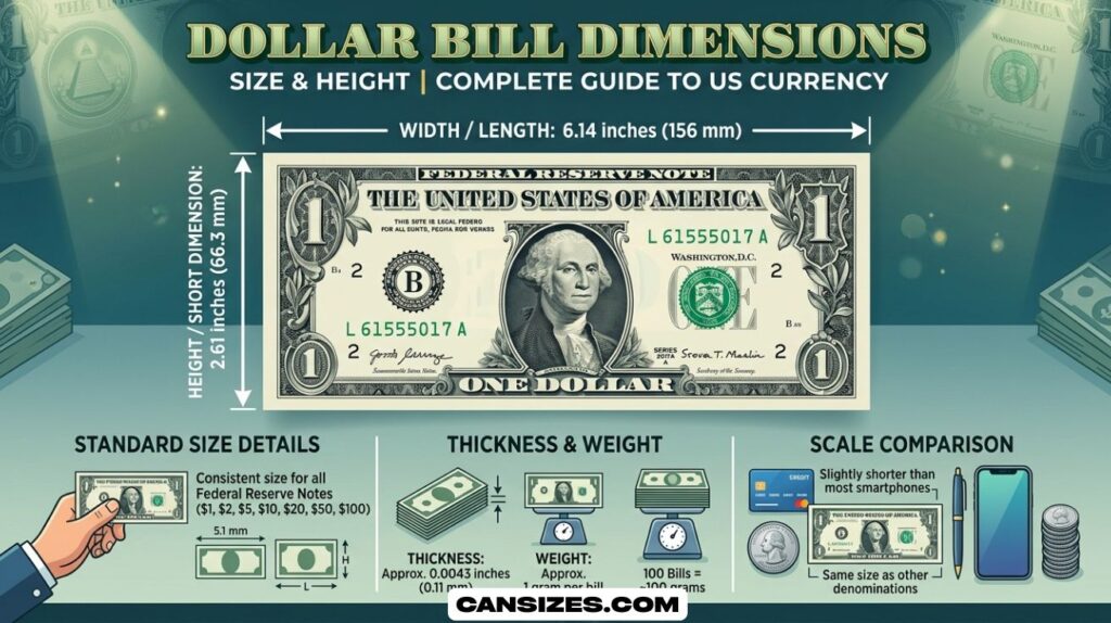 Dollar Bill Dimensions Size