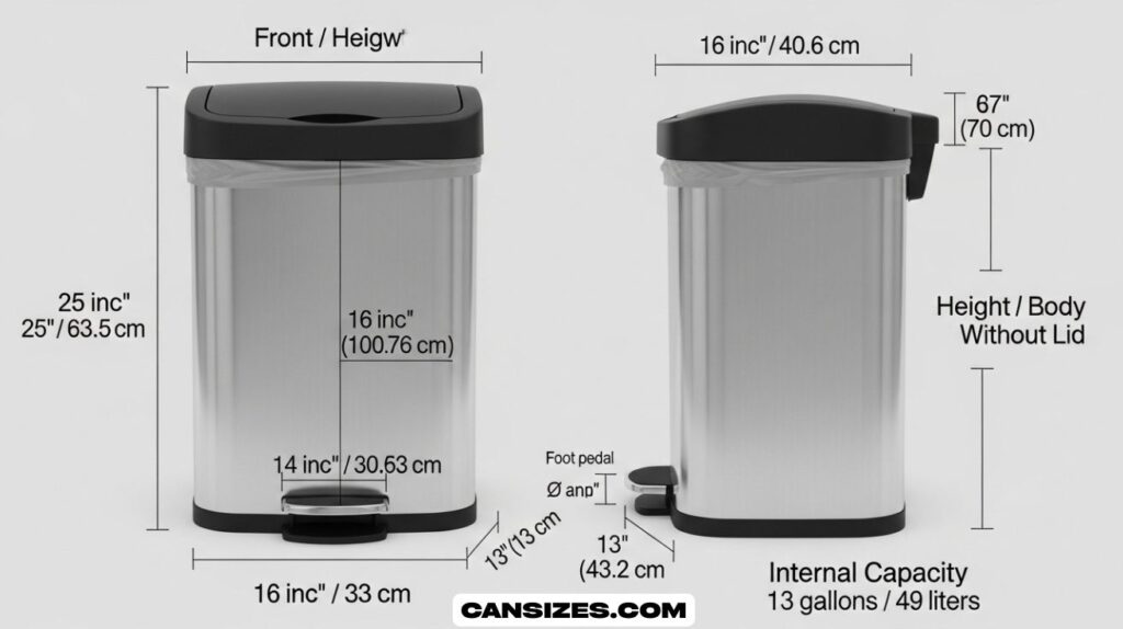 Kitchen Trash Can Dimensions Size