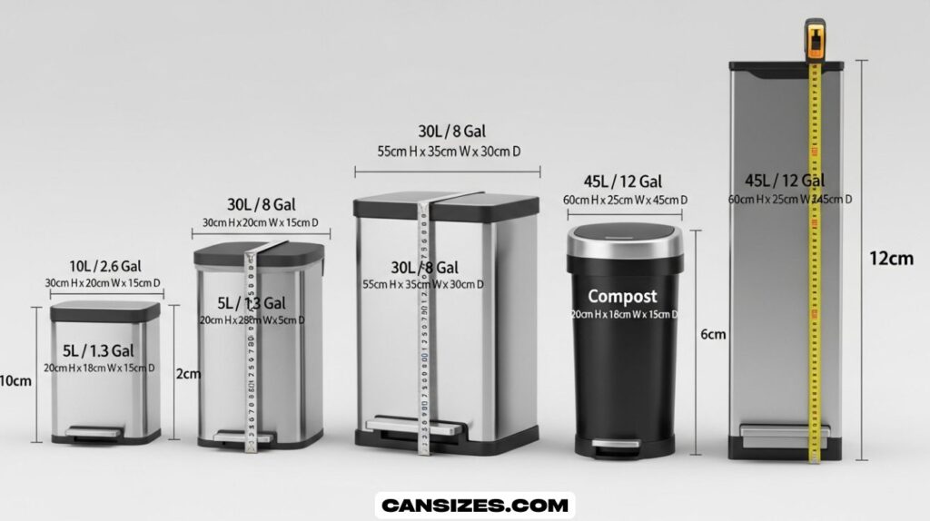 Kitchen Trash Can Dimensions Size
